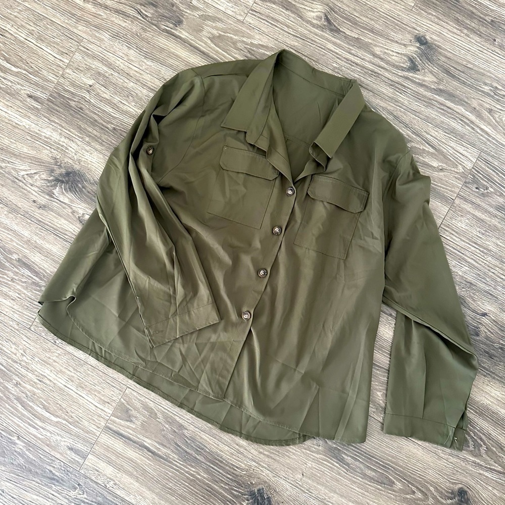 SHEIN Army Green Button Up Blouse